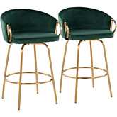 Claire Counter Stool in Gold Steel & Green Velvet (Set of 2)